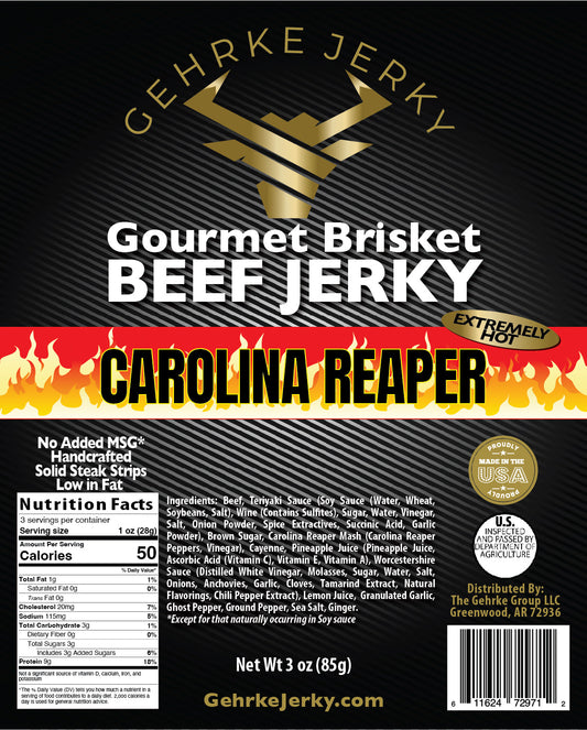 CAROLINA REAPER - EXTREMELY HOT - PREMIUM BEEF BRISKET GEHRKE JERKY - WATCH THE VIDEO REVIEW -