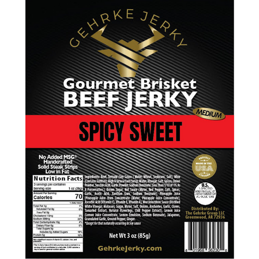 Premium Gourmet 100% Beef Brisket Gehrke jerky - Spicy Sweet Flavor - One (1) 3 oz. Bag
