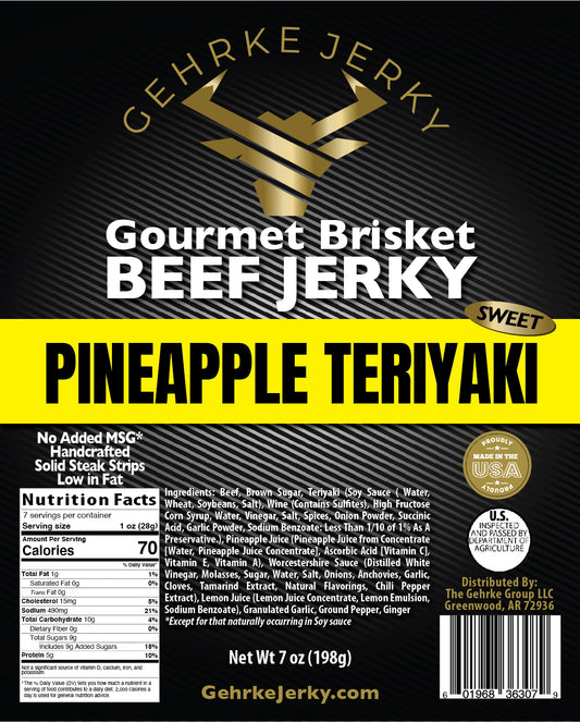 JUMBO BAG - Gehrke Jerky Pineapple Teriyaki Brisket Beef jerky - One (1) 7 oz. Bag