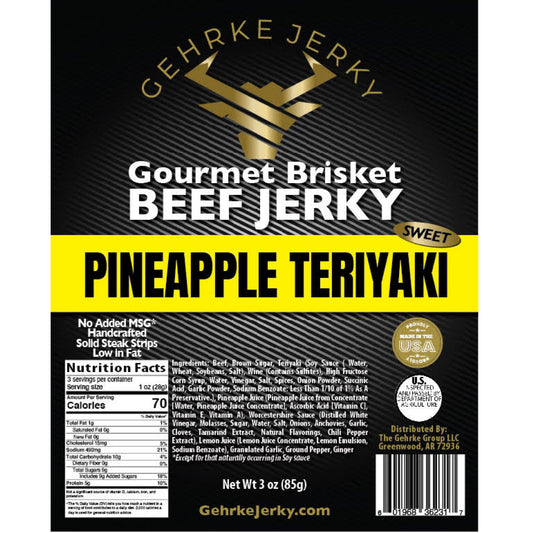 Premium Gourmet 100% Beef Brisket Gehrke jerky - Pineapple Teriyaki Flavor - One (1) 3 oz. Bag