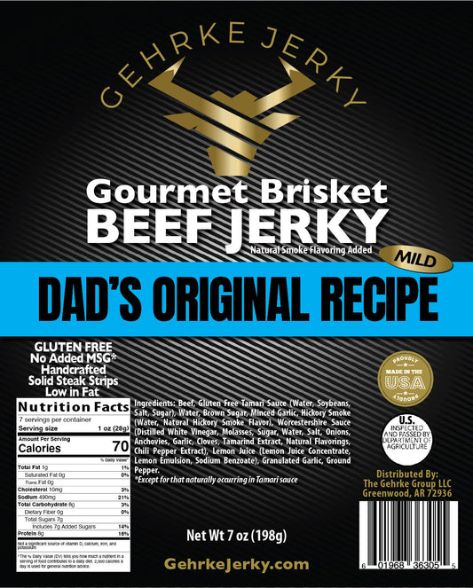 DAD'S ORIGINAL RECIPE LARGE JUMBO 7 oz. BAG PREMIUM 100% BEEF BRISKET GEHRKE JERKY Our # 1 Best Seller