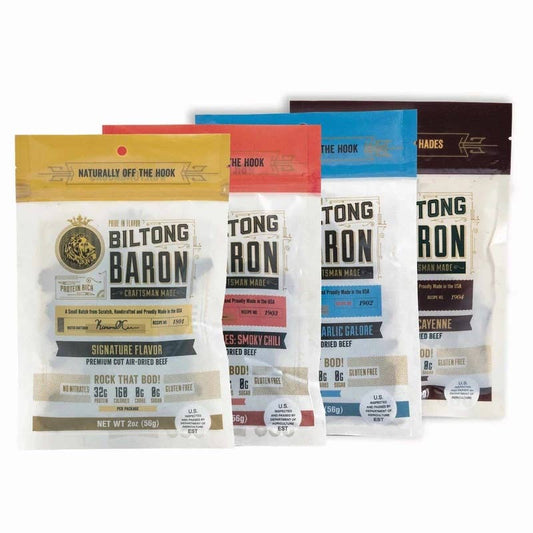 Biltong Baron Variety Pack FOUR (4) BAGS ONE OF EACH FLAVOR - 2 oz bags